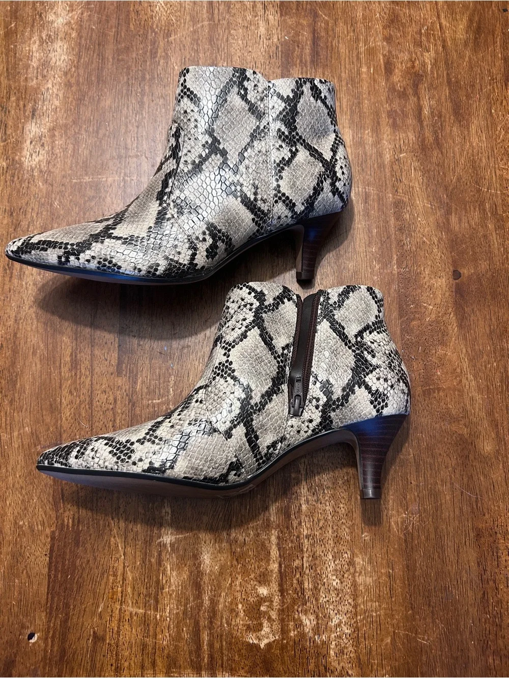 Clark’s Kitten Heel Snake-Print Baddie Maximalist Rockstar Pointy Toe Ankle Boot